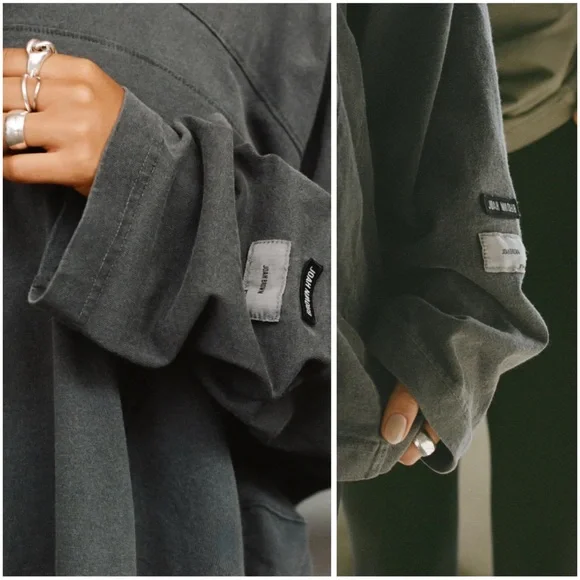 JOAH BROWN Vintage Panel Oversize LS Charcoal Necklace Shirt XS NWT - Picture 5 of 16